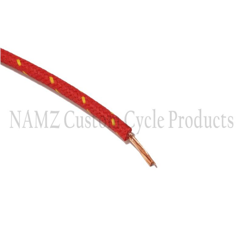 NAMZ NCBW-24 OEM Color Cloth-Braided Wire 25ft. Pack 16g - Red w/Yellow Tracer