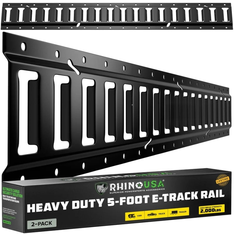 Rhino USA TD-ETRAIL5-2PK-BLK 5Ft E-Track Tie-Down Rails, Black (2 Pack)