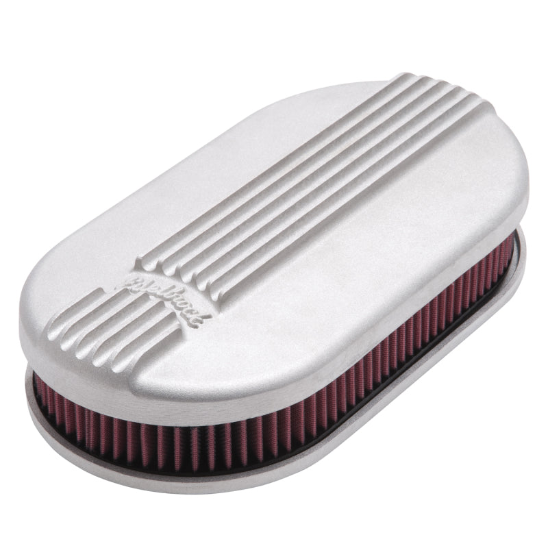 Edelbrock 41159 Air Cleaner Classic Series Oval Aluminum Top Cloth Element 17 5In X 9 35In X 3 9In Satin