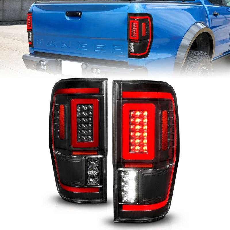 ANZO 311446 fits Ford 19-22 Ranger Full LED Taillights w/ Lightbar Sequential Signal Black Housing/Clear Lens