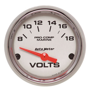 AutoMeter 200756-35 Autometer Marine Chrome Ultra-Lite 2-1/16in 18V Electric Voltmeter Gauge