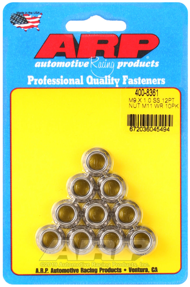 ARP 400-8361 M9 x 1.00 (M11 WR) SS 12pt Nut Kit (Set of 10)