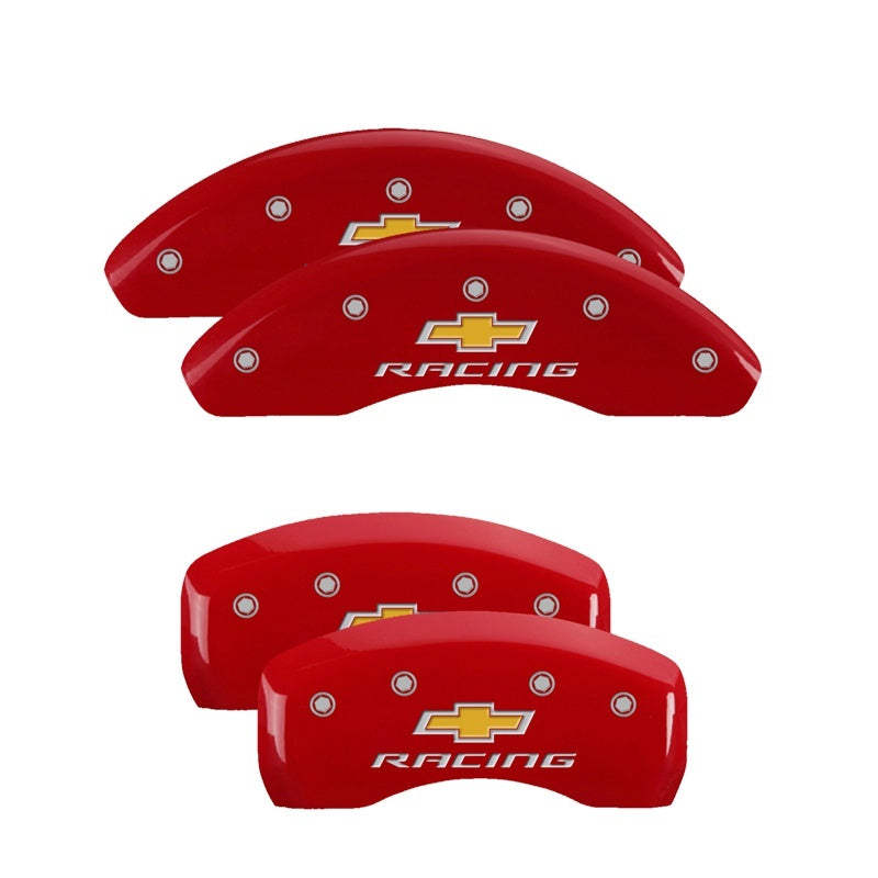 MGP 14239SBRCRD 4 Caliper Covers Engraved Front & Rear fits Chevy Racing Red Fin