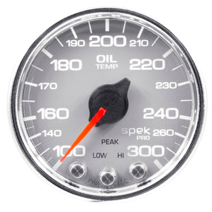AutoMeter P32221 Autometer Spek-Pro Gauge Oil Temp 2 1/16in 300f Stepper Motor W/Peak & Warn Slvr/Chrm