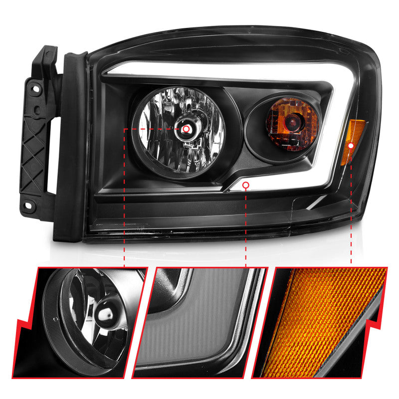 Anzo 111524 06-09 fits Dodge RAM 1500/2500/3500 Headlights Black Housing/Clear Lens (w/ Light Bars)