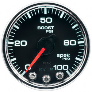 AutoMeter P30531 Autometer Spek-Pro Gauge Boost 2 1/16in 100psi Stepper Motor W/Peak & Warn Blk/Chrm