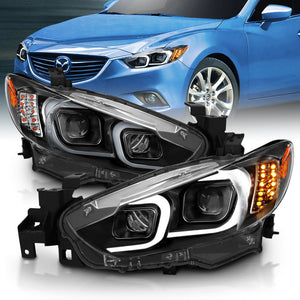 ANZO 121516 2014-2015 fits Mazda 6 Projector Headlights w/ Plank Style Design Black