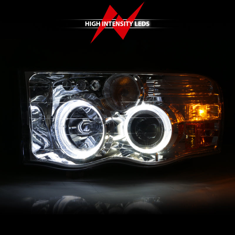 ANZO 111491 2005 fits Dodge 02-20 Ram 1500 Projector Headlights w/ Halo Chrome Clear Amber