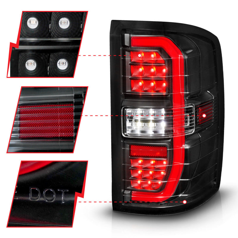 ANZO 311464 fits GMC 14-18 Sierra 1500 Full LED Taillights Black Housing Clear Lens (w/C Light Bars)