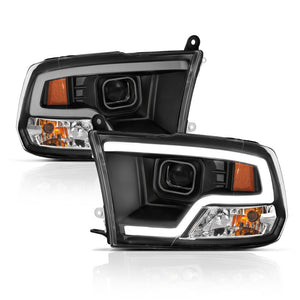 ANZO 111404 09-18 fits Dodge Ram 1500 Plank Style Projector Headlights Black w/ Halo