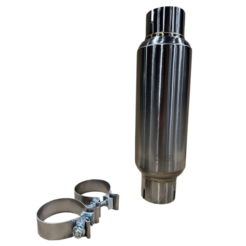 Kooks 3in Round Clamp In Muffler 10in Long Body Polished Stainless Steel