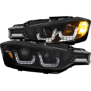 ANZO 121504 2012-2015 fits BMW 3 Series Projector Headlights w/ U-Bar Black