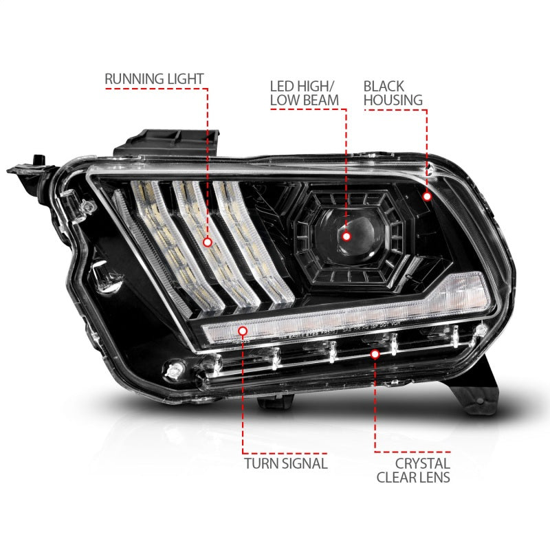 ANZO 121577 fits Ford 10-14 Mustang LED Projector Headlights w/Sequential Light Tube (NON HID Compatible)