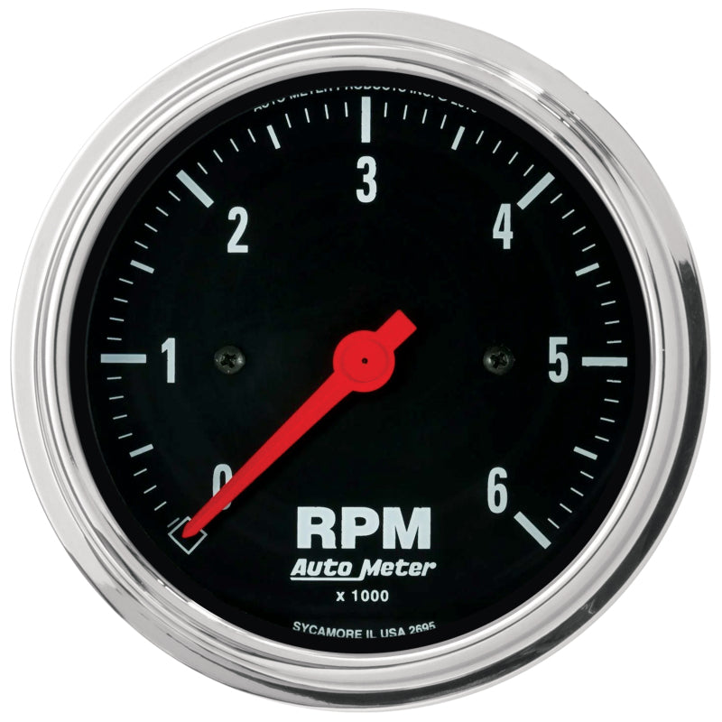 AutoMeter 2495 Autometer Traditional Chrome 3-3/8in 6K RPM In-Dash Mechanical Tachometer