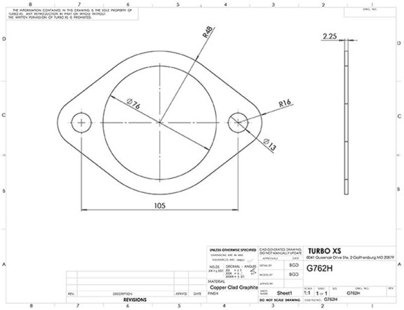 Turbo XS G762H 2-Bolt High Temperature Exhaust Gasket 76mm/3in ID (Single)