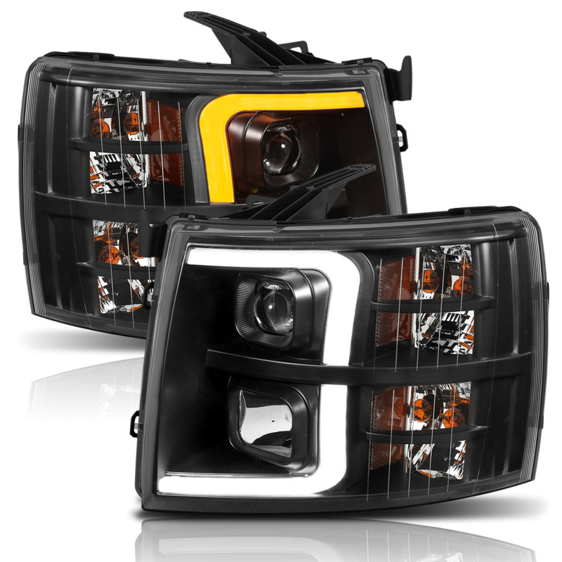 ANZO 111410 fits Chevrolet 07-13 Silverado 1500 Plank Style Projector Headlights Black w/ Amber