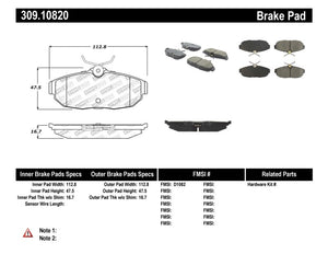 Stoptech 309.1082 Performance 05-09 fits Ford Mustang Cobra/Mach 1 V6/GT / 10 Shelby/Shelby GT Rear Brake Pads