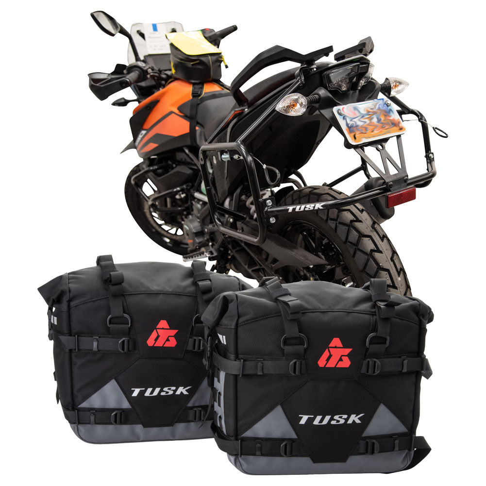 Tusk 2006110037 Pannier Racks with  Pilot Pannier Bags  Black/Tan