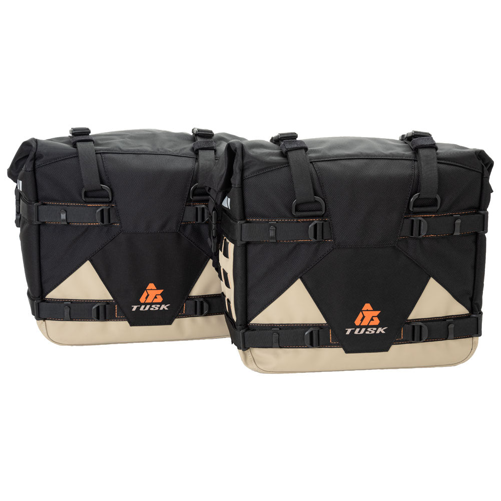 Tusk 2006110044 Pannier Racks with  Pilot Pannier Bags with Top Rack Black/Tan