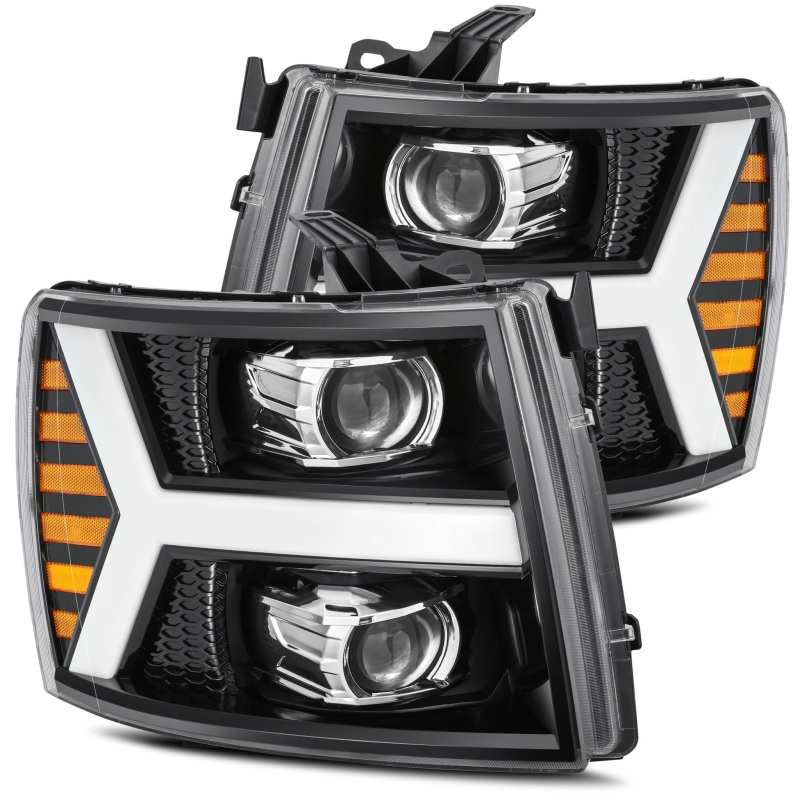 AlphaRex 880206 fits Chevy 07-13 1500HD PRO-Series Proj Headlight Plank Style Gloss Blk w/Activ Light/Seq Signal