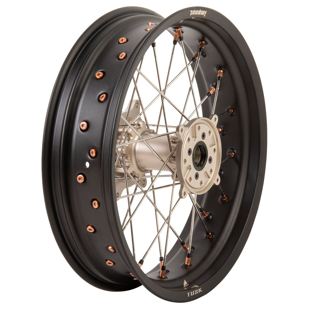 Tusk 2031360003 Impact Ft/Rr Wheel Set 17x3.50 Matte Blk Rim/Slvr Spk Mg Hub/Nip