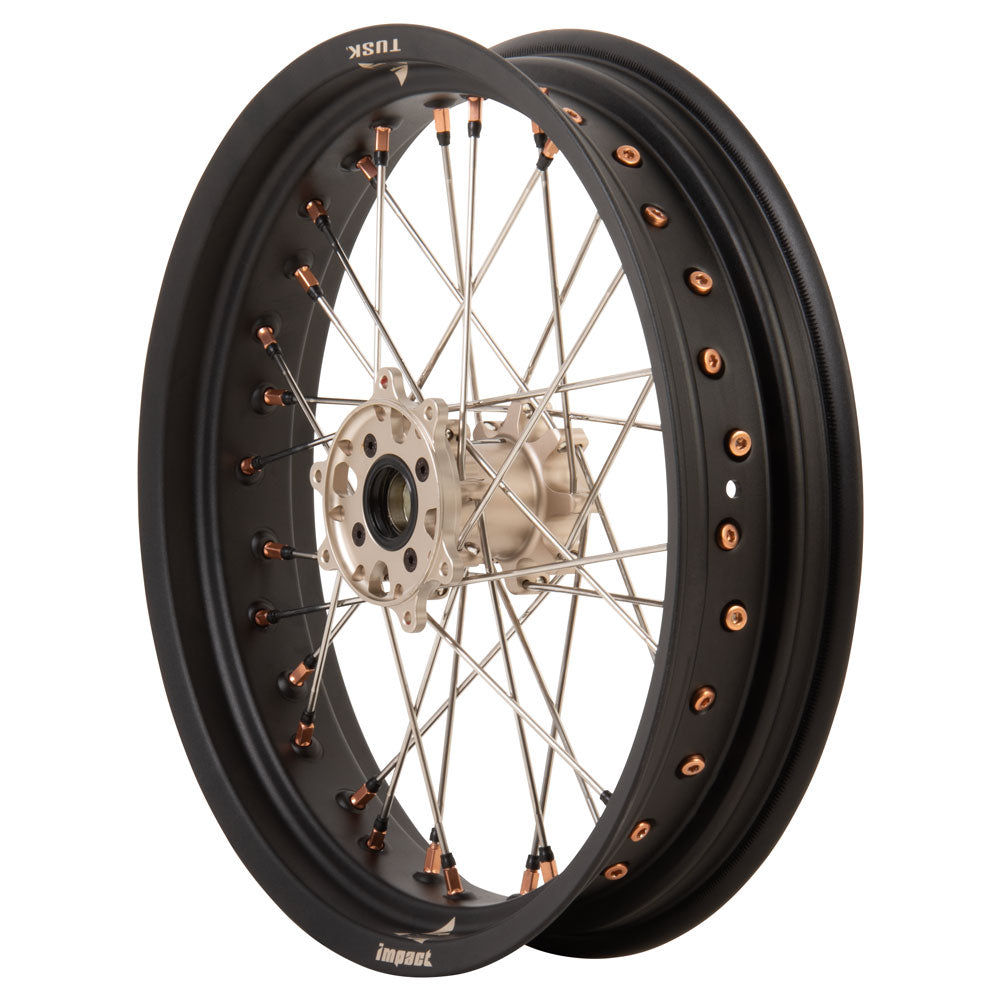 Tusk 2031360003 Impact Ft/Rr Wheel Set 17x3.50 Matte Blk Rim/Slvr Spk Mg Hub/Nip