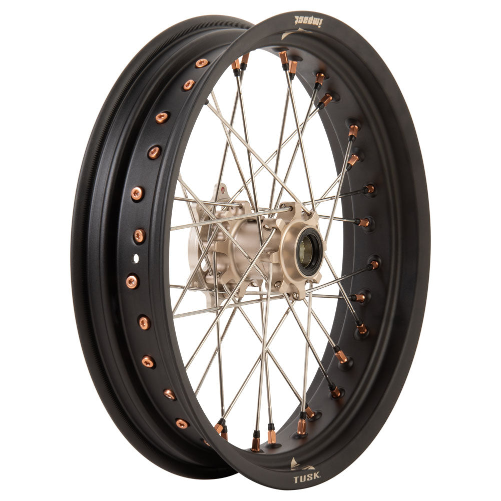 Tusk 2031360003 Impact Ft/Rr Wheel Set 17x3.50 Matte Blk Rim/Slvr Spk Mg Hub/Nip