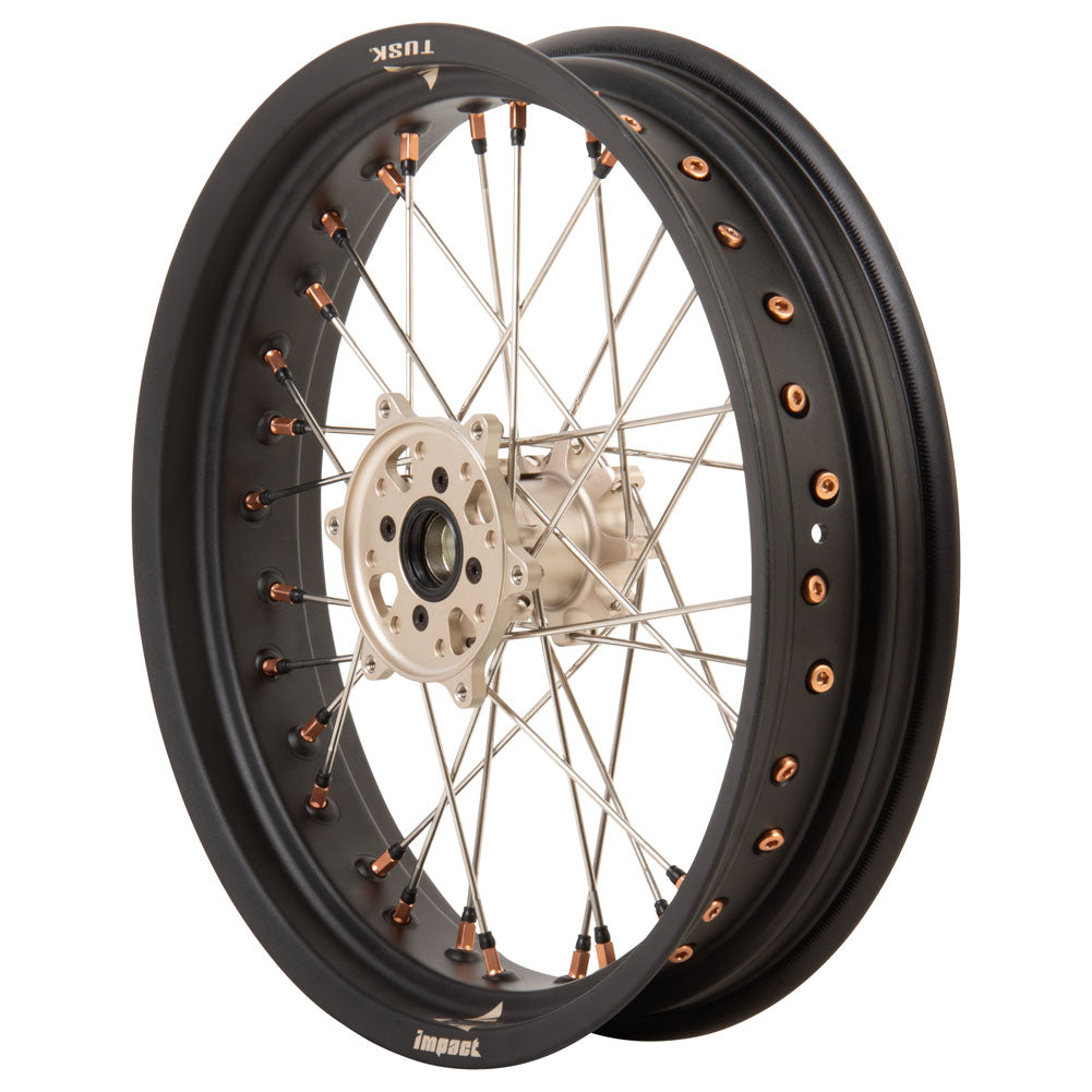 Tusk 2031360004 Impact Supermoto Complete Front and Rear Wheel Set 17 x 3.50 Matte Black Rim/Silver Spoke/Magnesium Hub/Magnesium Nipple
