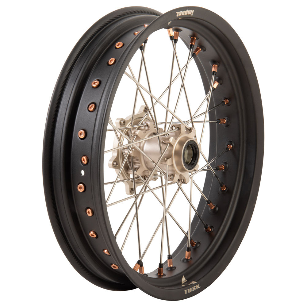 Tusk 2031360004 Impact Supermoto Complete Front and Rear Wheel Set 17 x 3.50 Matte Black Rim/Silver Spoke/Magnesium Hub/Magnesium Nipple
