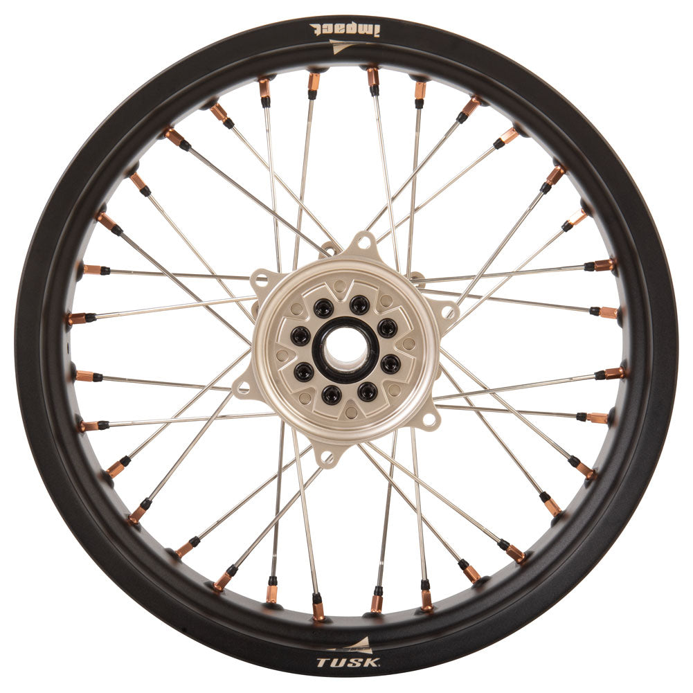 Tusk 2031360004 Impact Supermoto Complete Front and Rear Wheel Set 17 x 3.50 Matte Black Rim/Silver Spoke/Magnesium Hub/Magnesium Nipple