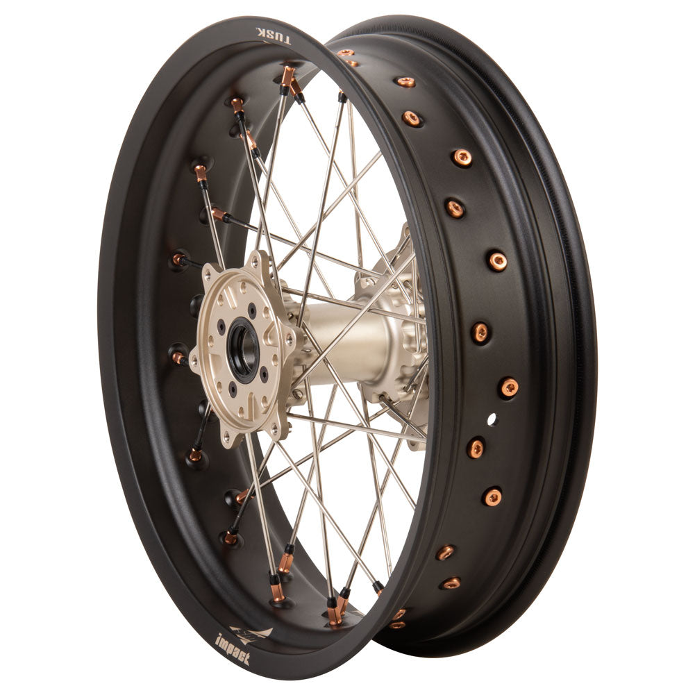 Tusk 2031360004 Impact Supermoto Complete Front and Rear Wheel Set 17 x 3.50 Matte Black Rim/Silver Spoke/Magnesium Hub/Magnesium Nipple