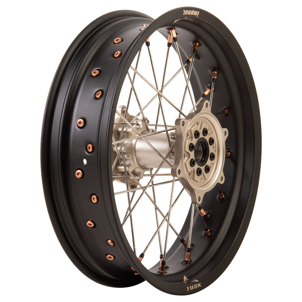 Tusk 2031360004 Impact Supermoto Complete Front and Rear Wheel Set 17 x 3.50 Matte Black Rim/Silver Spoke/Magnesium Hub/Magnesium Nipple