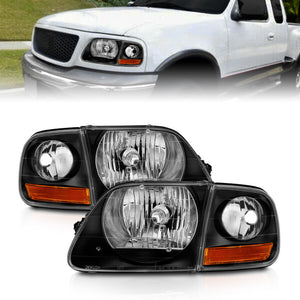 ANZO 111460 1997-2003 fits Ford F150 Crystal Headlight Black w/ Parking Light