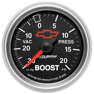 AutoMeter 3607-00406 Autometer fits GM Bowtie Black 2-1/16in Boost/Vacuum 30in HG - 20 PSI Mechanical