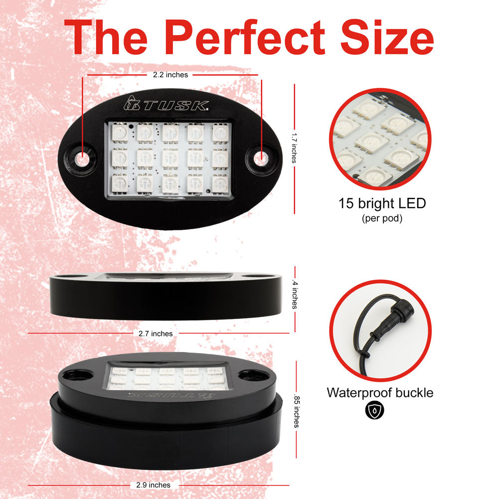 Tusk 2103820011 LED Rock Light Kit with Dual 6' LED Whips