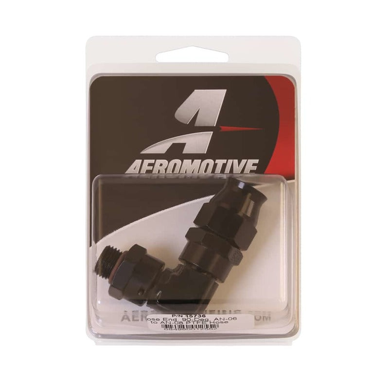 Aeromotive  15736 PTFE Hose End - AN-06 to AN-08 Hose - 90 Deg - Black Anodized