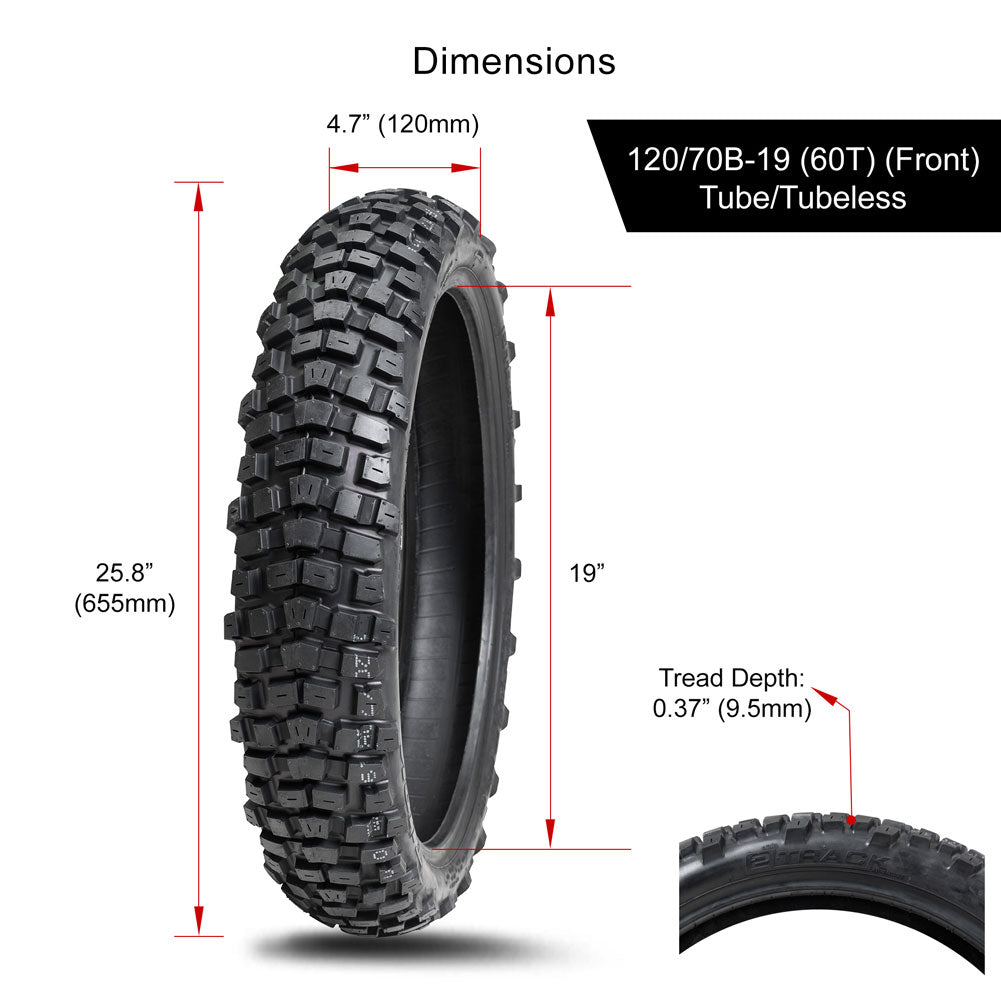 Tusk 2131710006 2Track Adventure Tire Front 120/70B-19 (60T) Tube/Tubeless