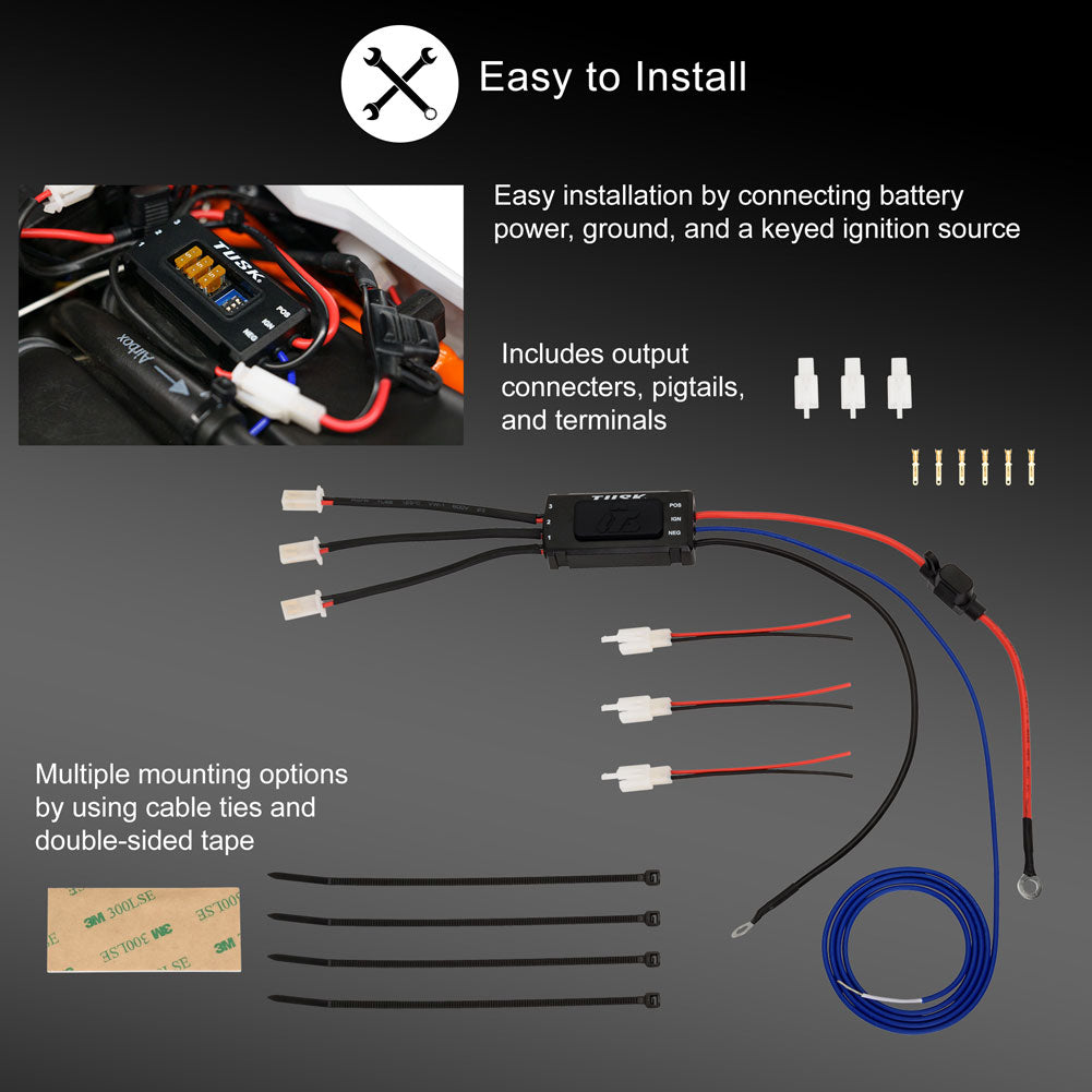 Tusk 2137540001 3-Way Compact 12V Accessory Power Harness
