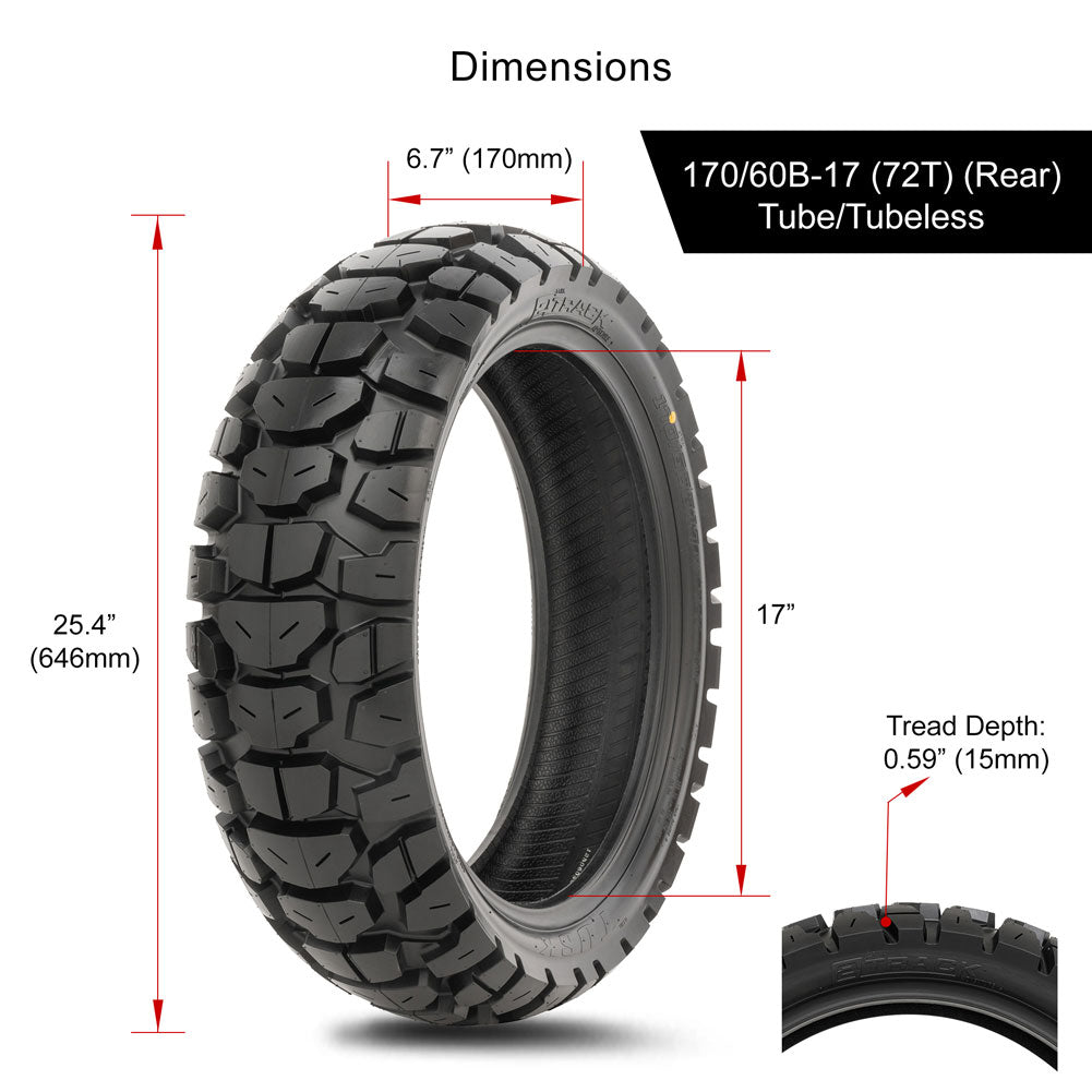 Tusk 2137740103 2Track Adventure Tire Rear 170/60B-17 (72T) Tube/Tubeless