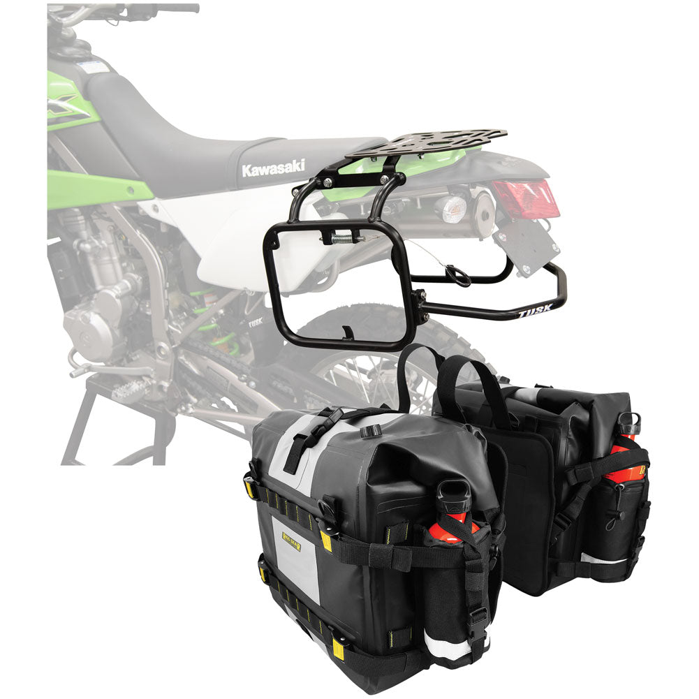 Tusk 2149440020 Pannier Racks with Nelson Rigg Hurricane Dry Saddlebags with Top Rack Black
