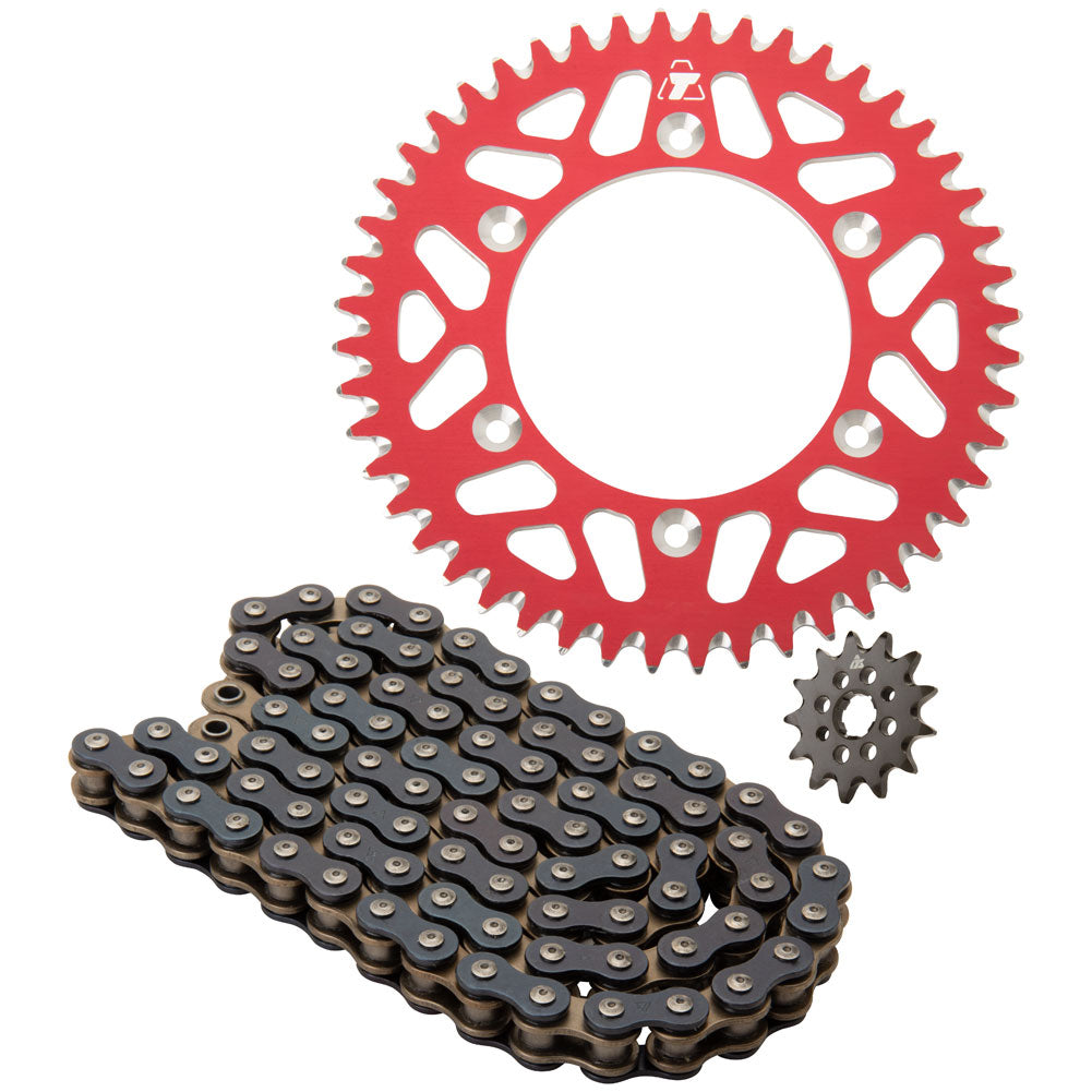 Tusk 2152740091 Chain & Sprocket Kit Alum Rear/O-Ring Chain Red Rear Sprocket