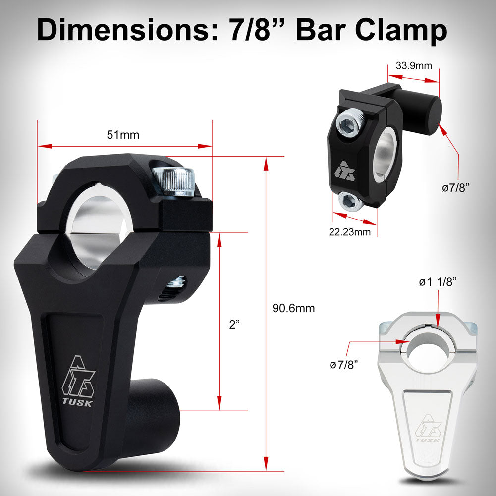 Tusk 2158180001 2in Pivoting Bar Risers 7/8in Clamp to 7/8in 1-1/8in Bars Black