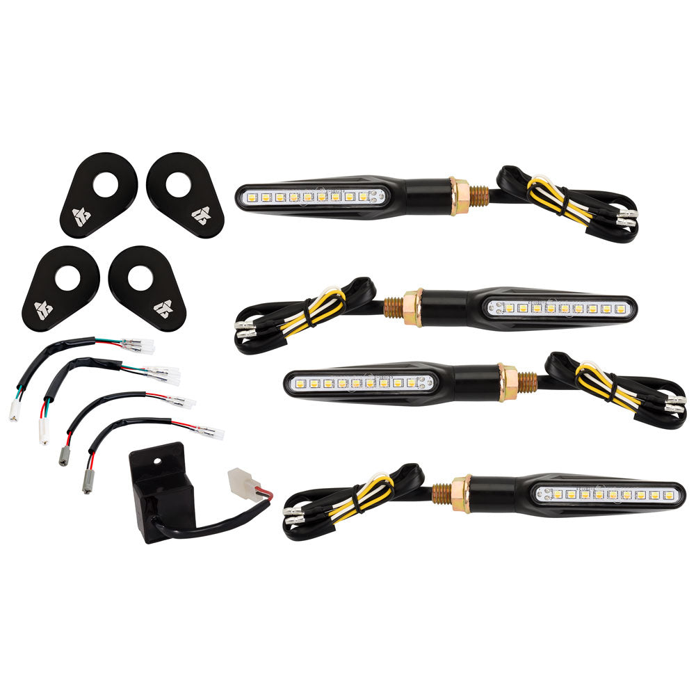 Tusk 2159290002 LED Turn Signal Kit Style 2 DRL(F)/Std (R) Black Adapter Plate