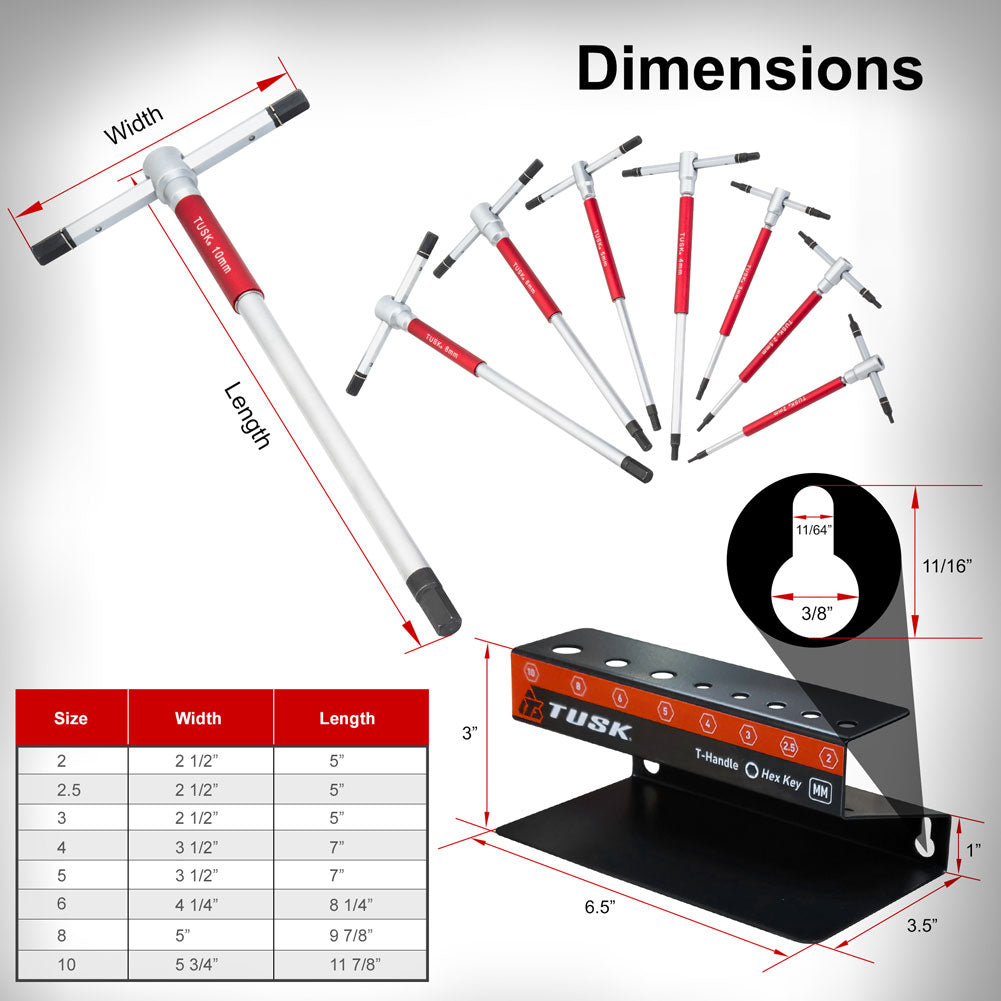 Tusk 2159310001 Spinning T-Handle Hex Wrench Set  Red