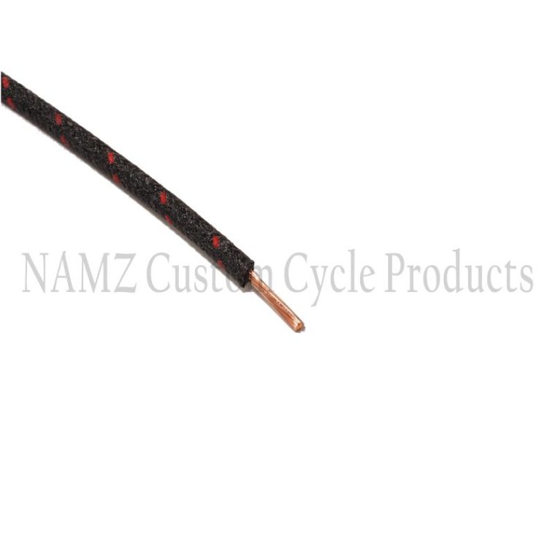 NAMZ NCBW-02 OEM Color Cloth-Braided Wire 25ft. Pack 16g - Black w/Red Tracer