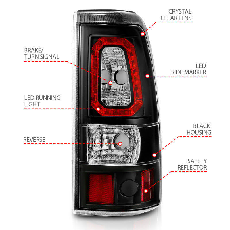 ANZO 311324 1902 fits Chevy 99-20 Silverado 1500 LED Taillights Plank Style Black w/Clear Lens