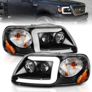 ANZO 111503 1997-2003 fits Ford F-150 Projector Headlights w/ Light Bar Black Housing