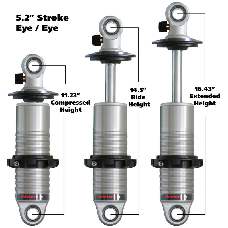 Ridetech 24159901 HQ Series CoilOver Shock 5.2in Travel 2.5in Coil Eye/Eye Mounting 11.225inx16.425in