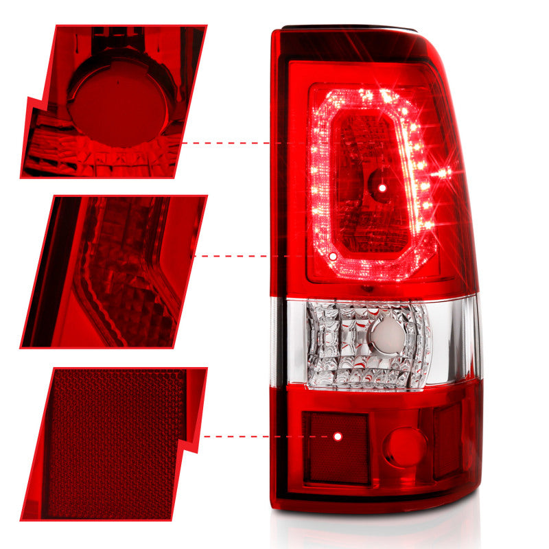 ANZO 311326 1902 fits Chevy 99-20 Silverado 1500 LED Taillights Plank Style Chrome With Red/Clear Lens