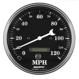 AutoMeter 1789 Auto Meter Gauge Speedo. 5in 120mph Elec. Prog. w/ LCD Odo Old Tyme Black